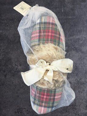 Pottery Barn Stewart Plaid Flannel Fur Trim Slippers (1220)